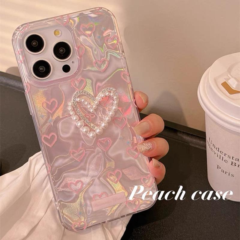 For iPhone 15 Pro 16 Plus 14 Pro Max 13 12 11 X XS XR 7 8 SE Romantic Pink Heart Butterfly Lustre Lining Hard High Phone Case