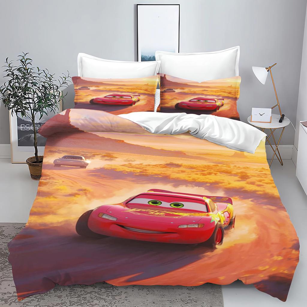 Zestaw pościeli 3D dla dzieci Lightning Mcqueen Łóżko podwójne Zestaw pościeli Słodka drukowana kreskówka Poszwa na kołdrę Poliestrowy zestaw kołdry Rozmiar Twin King
