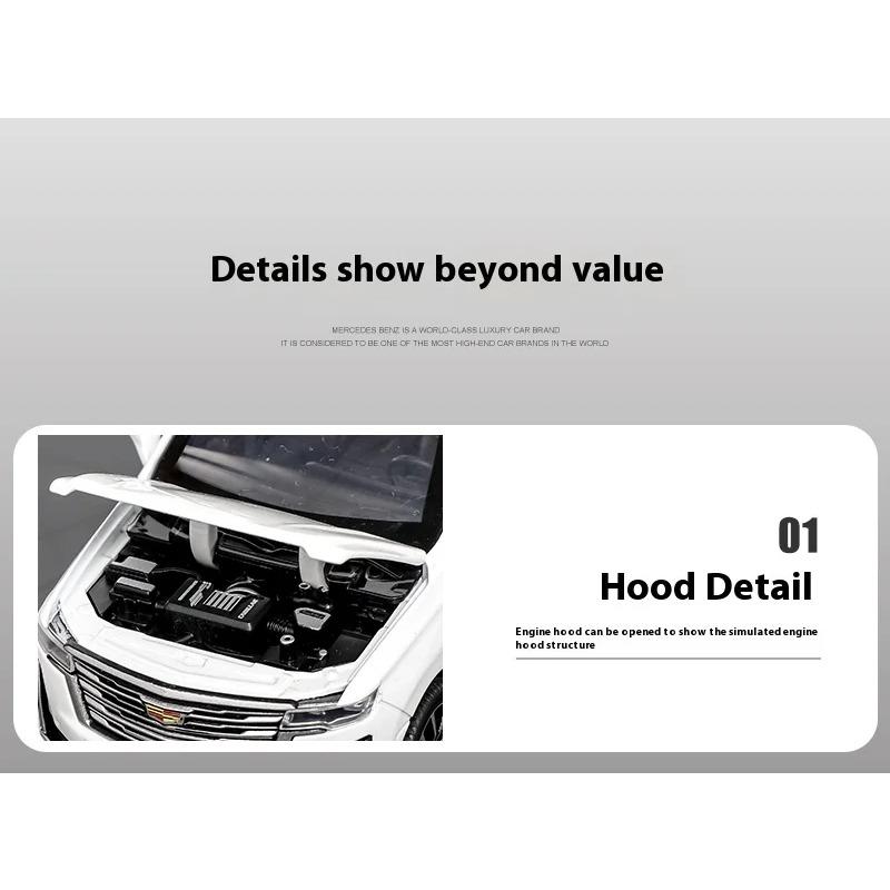 1/32 Scale Cadillac Escalade Off-road Vehicle Simulation Diecast Metal Alloy Model Car Sound Light Pull Back Collection Toy Gifts