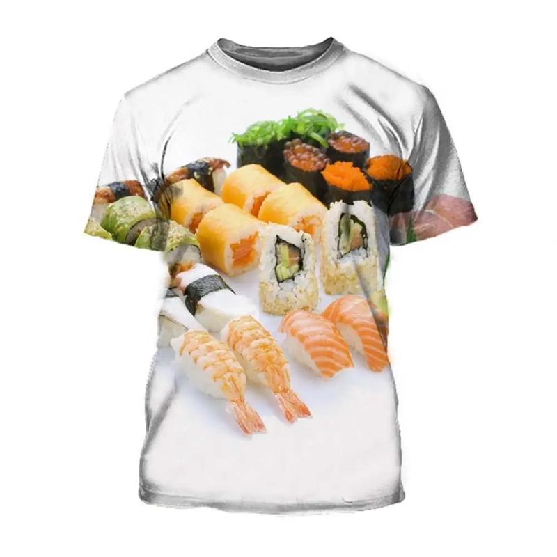 Food Sushi Pattern 3d Printed Men's T-shirts Round Neck Short Sleeves Street Clothing Summer Leisure Trend T-shirts