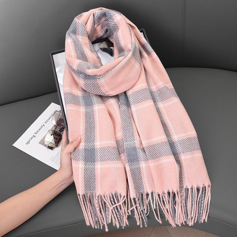 Korean Style Striped Plaid Scarf Women Soft Warm Thick Winter Shawl