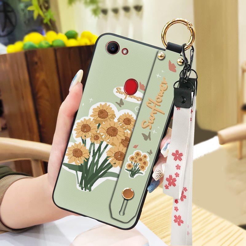 Silicone Phone Holder Phone Case For OPPO F7 Waterproof Oil Painting Fashion Design Durable Anti-dust Wrist Strap Flower