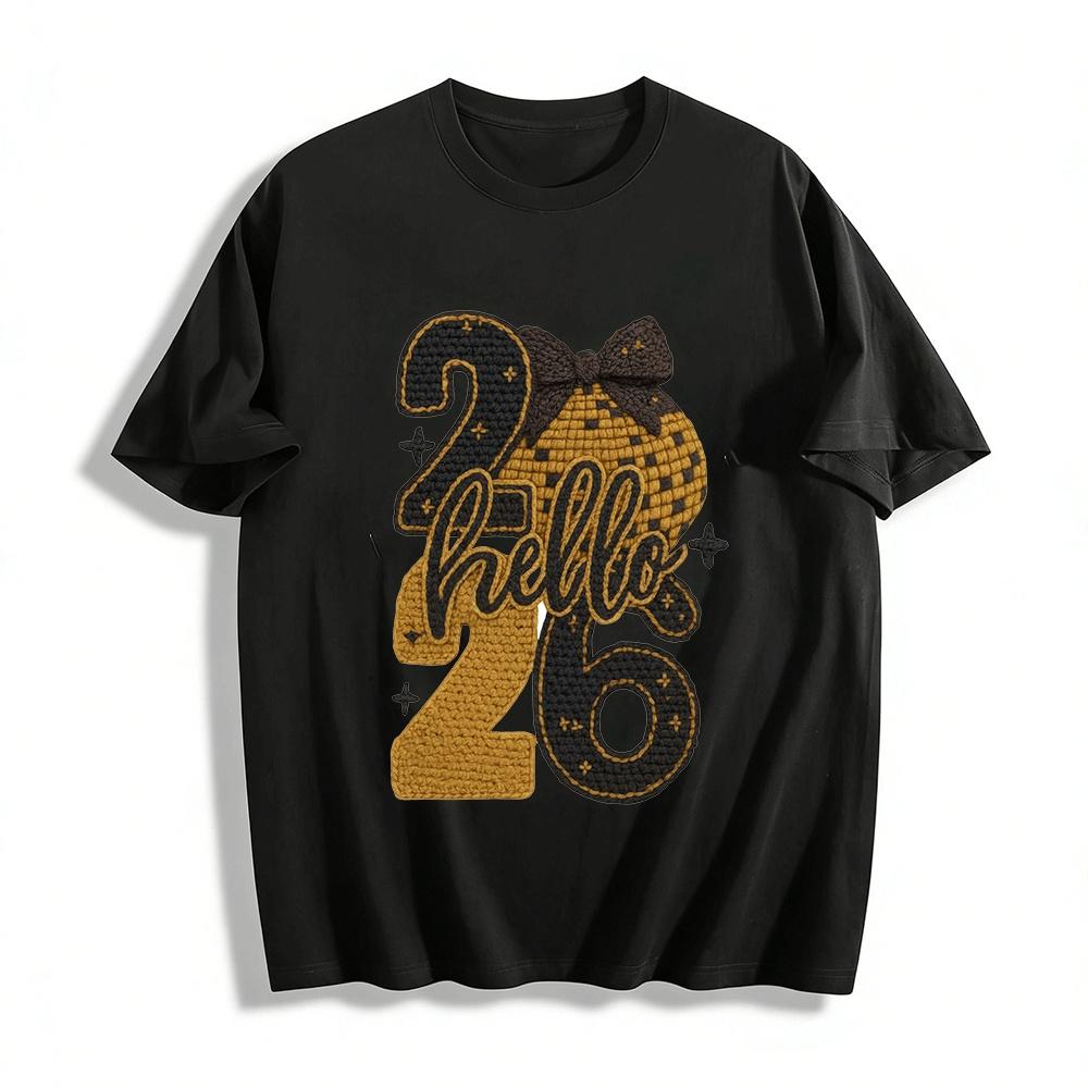 

Hello 26 Birthday Crochet Style Print Casual Top Pure cotton T-shirt XXS