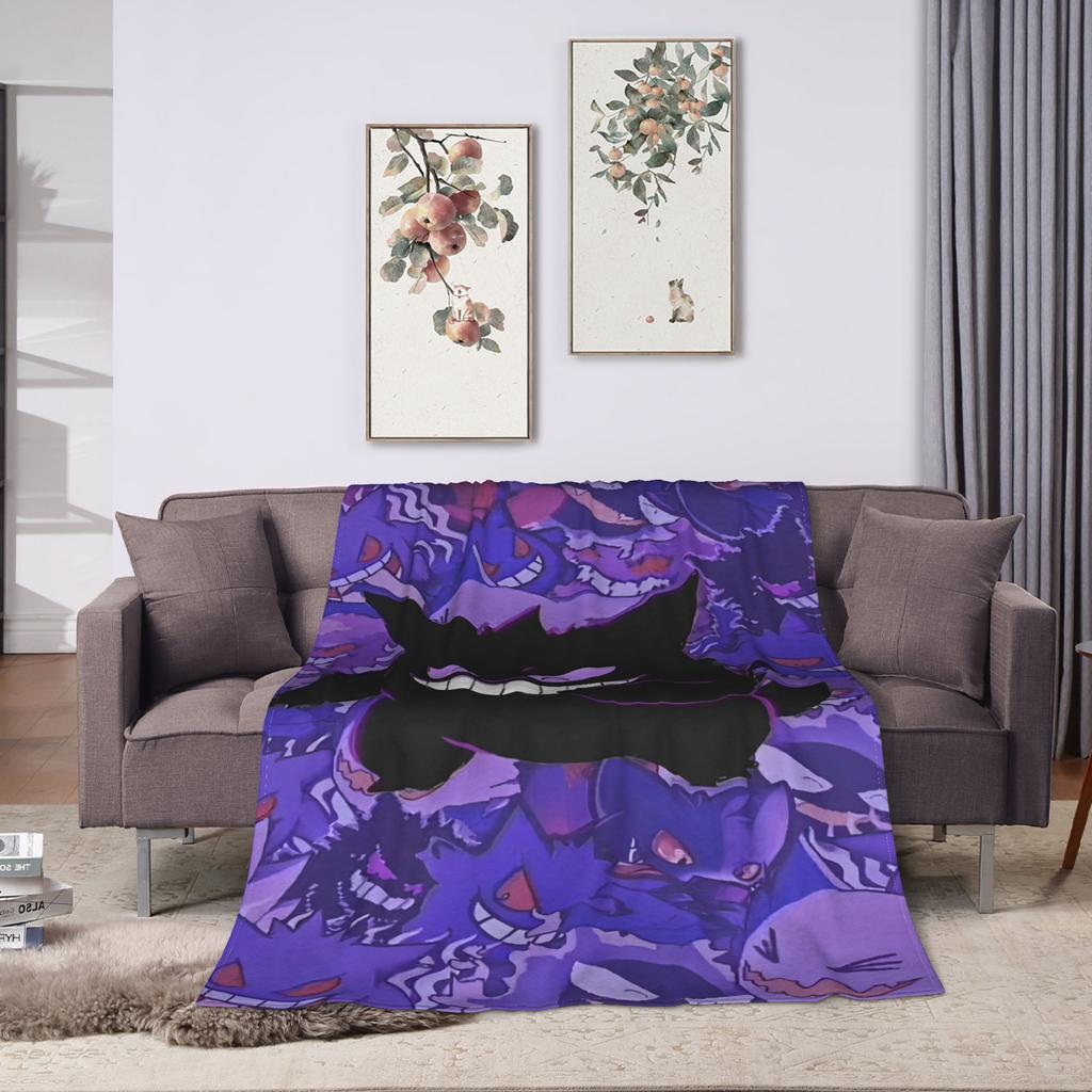 Anime Gengar Dark Pattern Blankets Quality Warm Pokemoned Throw Blanket Spring Decorative Bedroom Print Bedspread