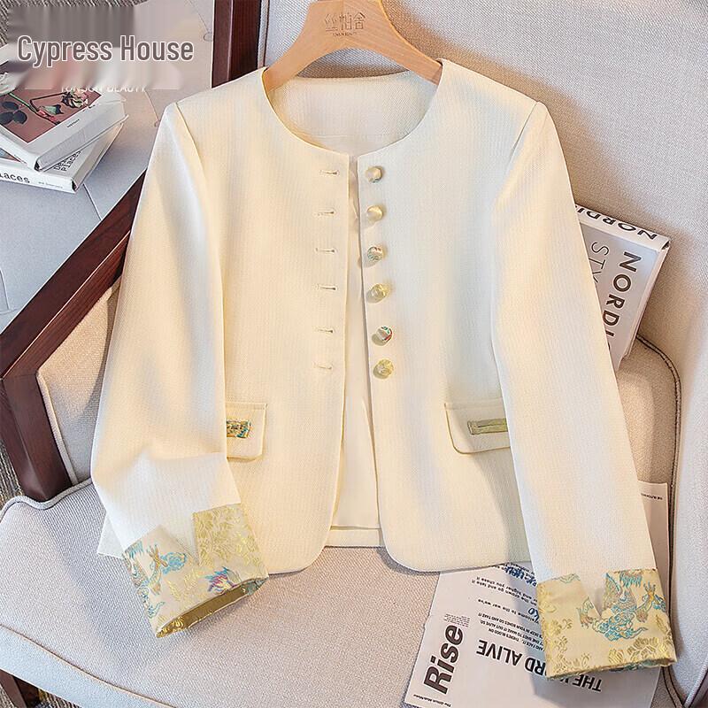 

Женская элегантная куртка в китайском стиле с цветовыми блоками и круглым вырезом S