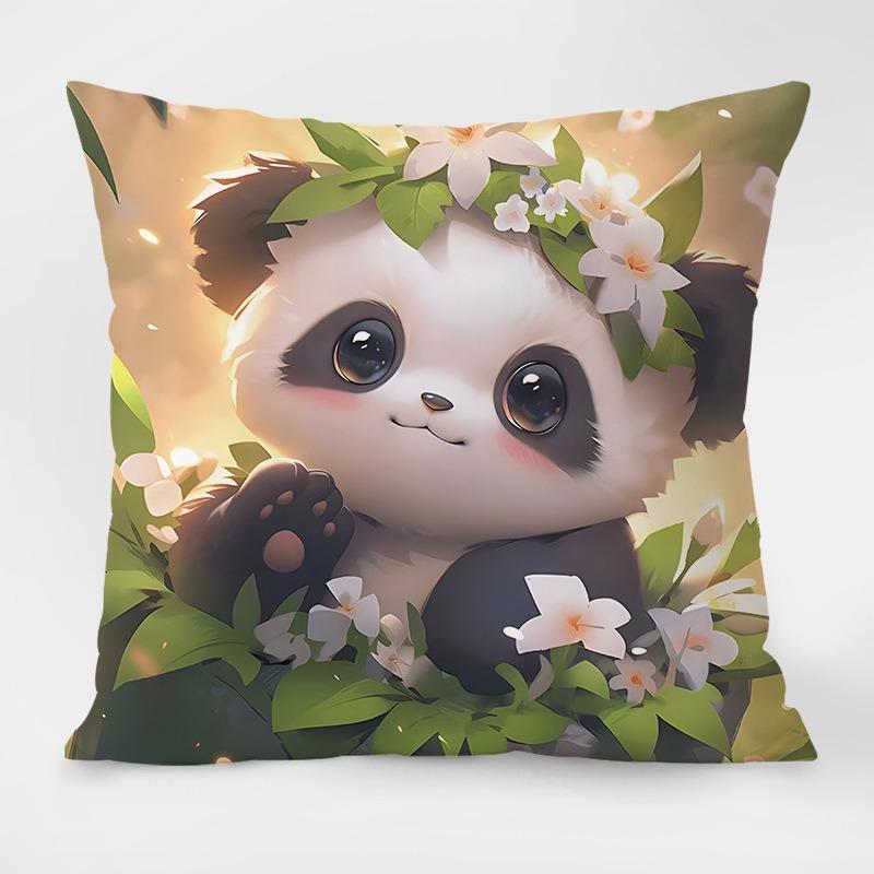 Cute Cartoon Panda Pattern Decorative Pillowcase Living Room Bedroom Square Cushion Pillowcase