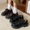 College Style Velvet Small Leather Shoes Women's Autumn and Winter New Lamb Wool Shoes Thick Sole Heightening Lace-up Loafers