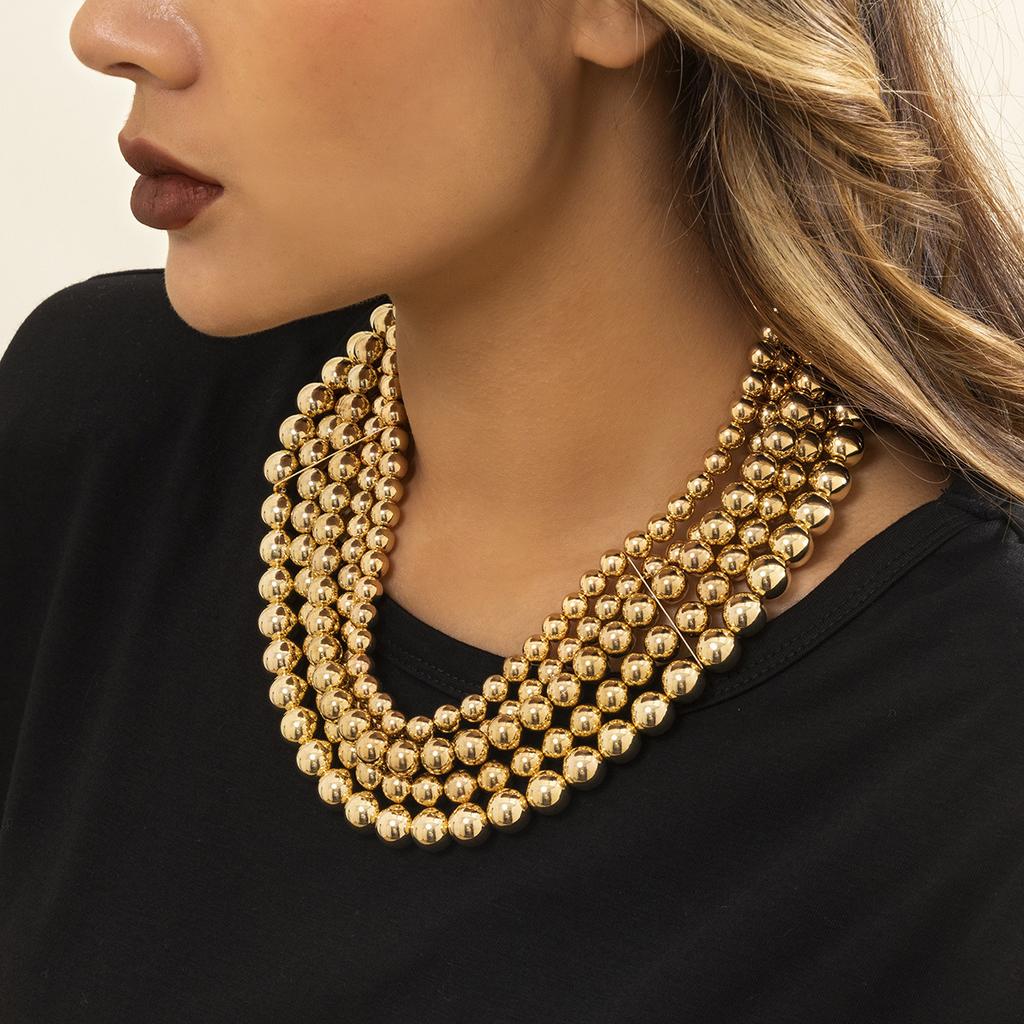 European and American jewelry, exaggerated cyberstyle multi-layer round bead stacking necklace, simple and personalized beaded necklace