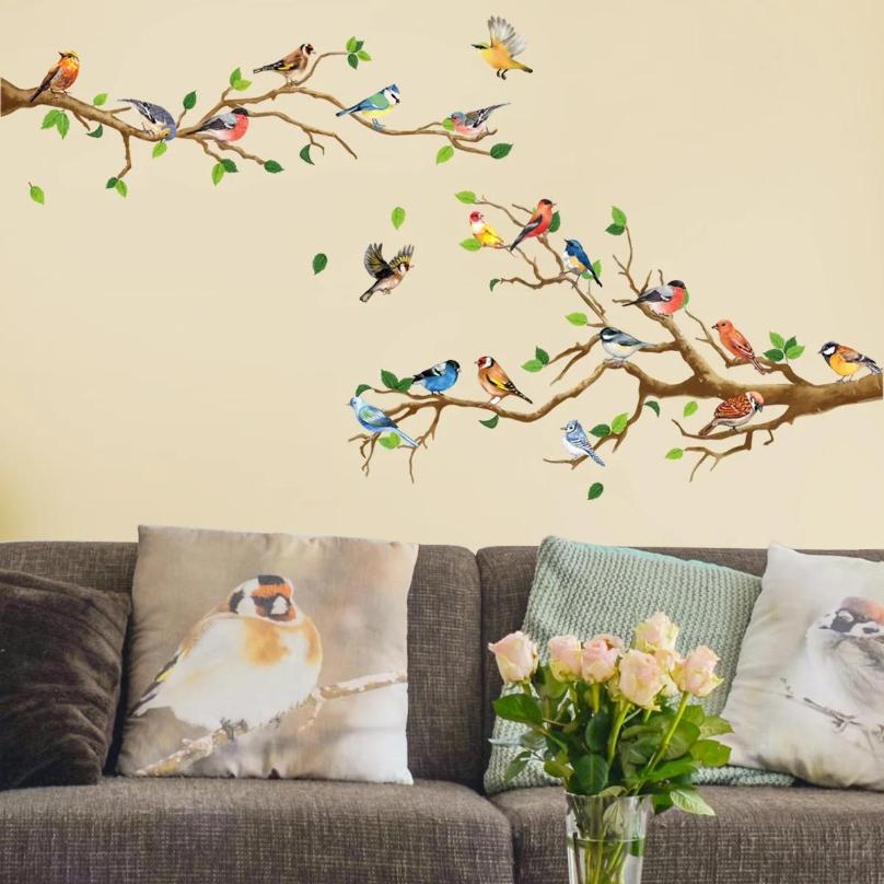 1 Pcs Chinese Style Vintage Bird Sticker Living Room Sofa Wall Decor Stickers Mural Art 3D Tree Branch Green House Decor