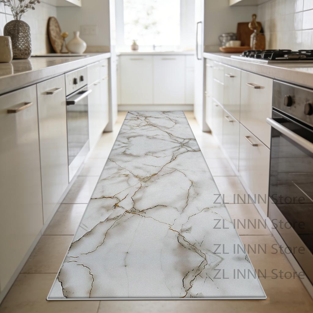 Luxury Marble Style Kitchen Long Carpet Decoration Home Living Room Sofa Area Runner Mat Bedroom Bedside Non-slip Plush Carpet