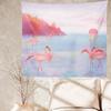 Flamingo Seaside Sunset Watercolor Pattern Printed Tapestry, Decorative Background Cloth