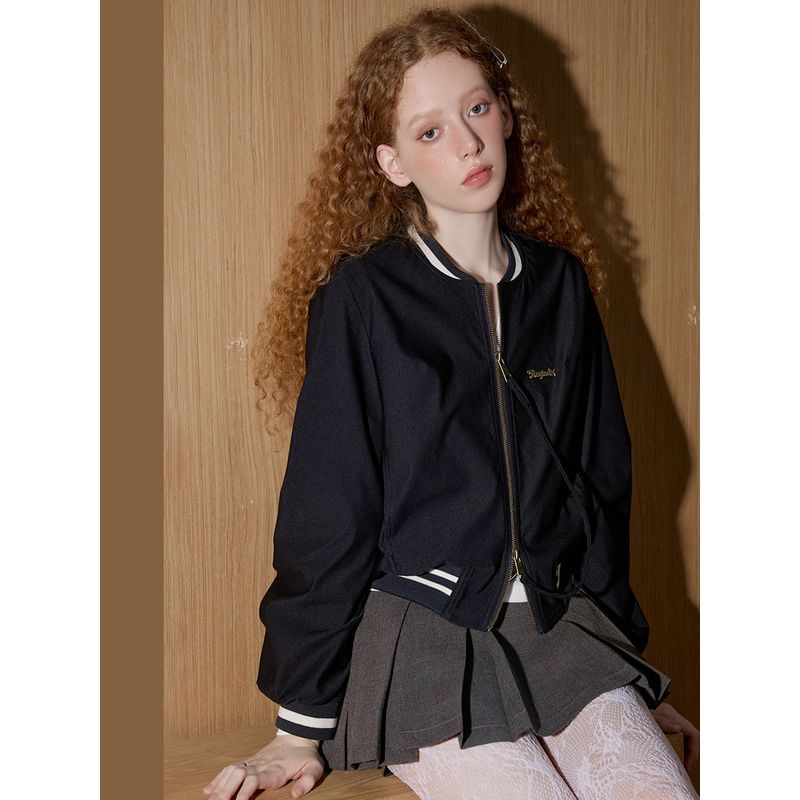 Coolhut American Casual Color-Blocked Short Jacket Fashionable Spring Women's Coat Baseball Jacket for Petite Women to Look Slimmer