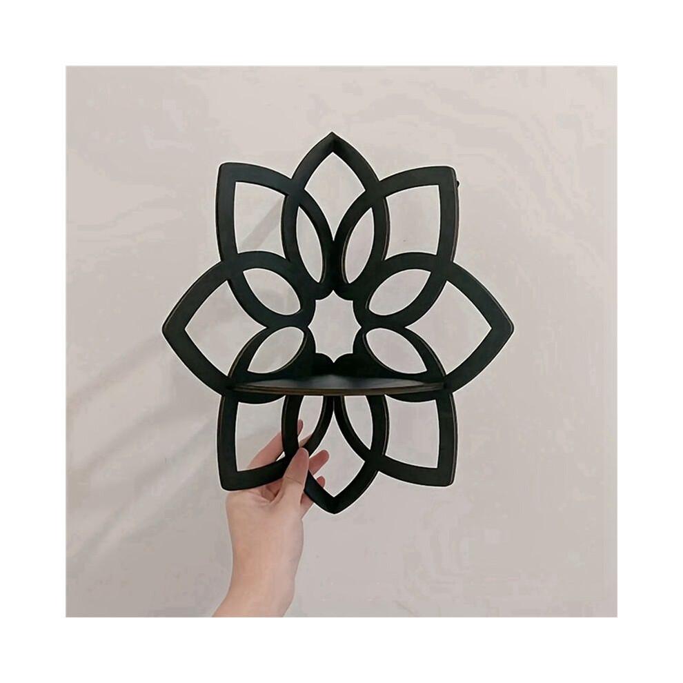 2X Lotus-Eckregale, Wand-Eckregale mit Holzblumen, Schwebende Regale, Kristall-Ausstellungsregal, Boho-Wand-Eckregale