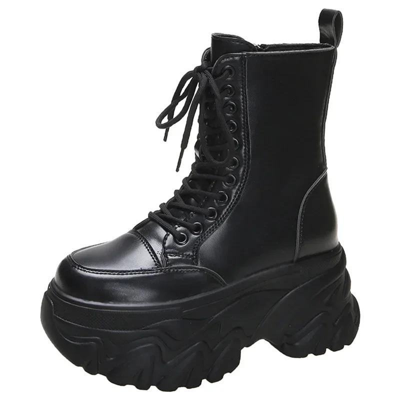 Fashion Punk Chunky Platform Ankle Boots Women 2025 Winter Gothic Thick Bottom Black Motorcycle Boots Designer Woman's Cosplay Y2K Shoes