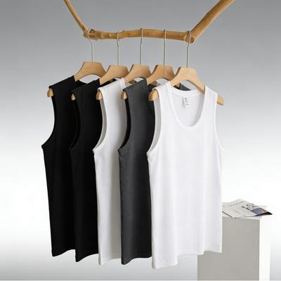 Men's 2026 Heavyweight Pure Cotton Vest - Korean Style Trendy Sleeveless T-shirt, Solid Color Casual Base Layer