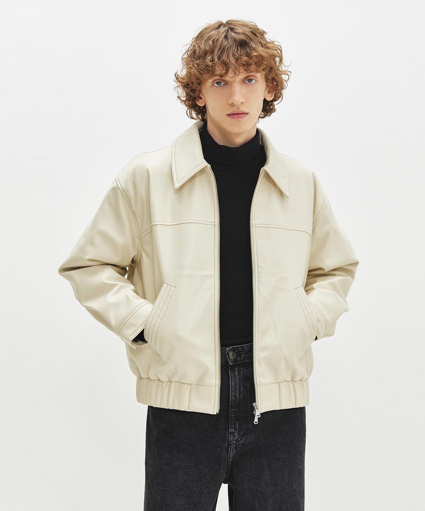 Fallett Topstitch Vegan Leather Padded Blouson Ivory