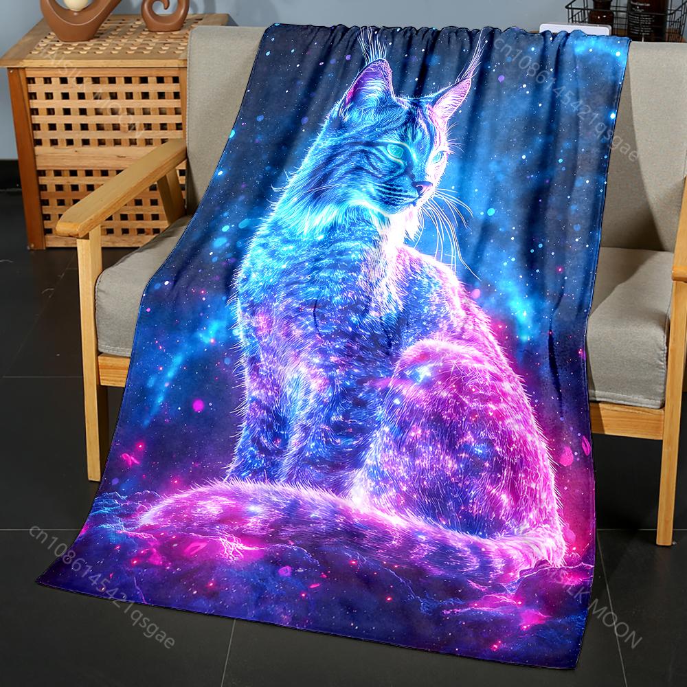 

Multiple sizes Neon galaxy cat Print Blanket Flannel Material Soft Warm for All Seasons Home Outdoor Camping Picnics RV 75x90cm