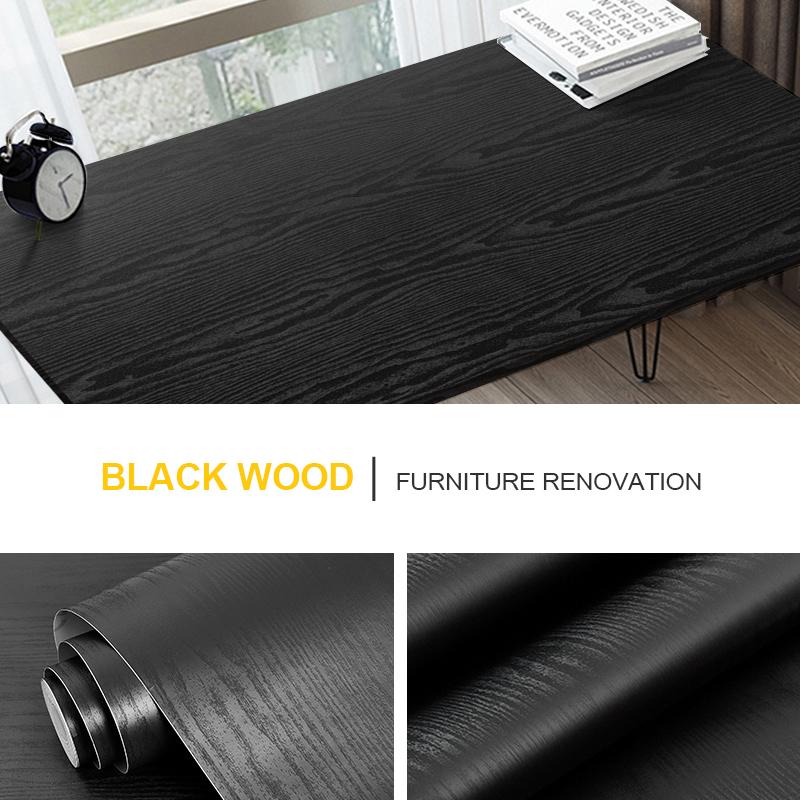 0.4x2M Black Furniture Sticker Wood Grain Self-Adhesive Wall Paper Cabinets Wardrobe Desk Waterproof Wooden Door Renovation Film