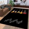 Guitar Pattern Carpet with Musical Notes On Black Background Suitable for Use As an Anti-slip for Living Room Bedroom Sofas