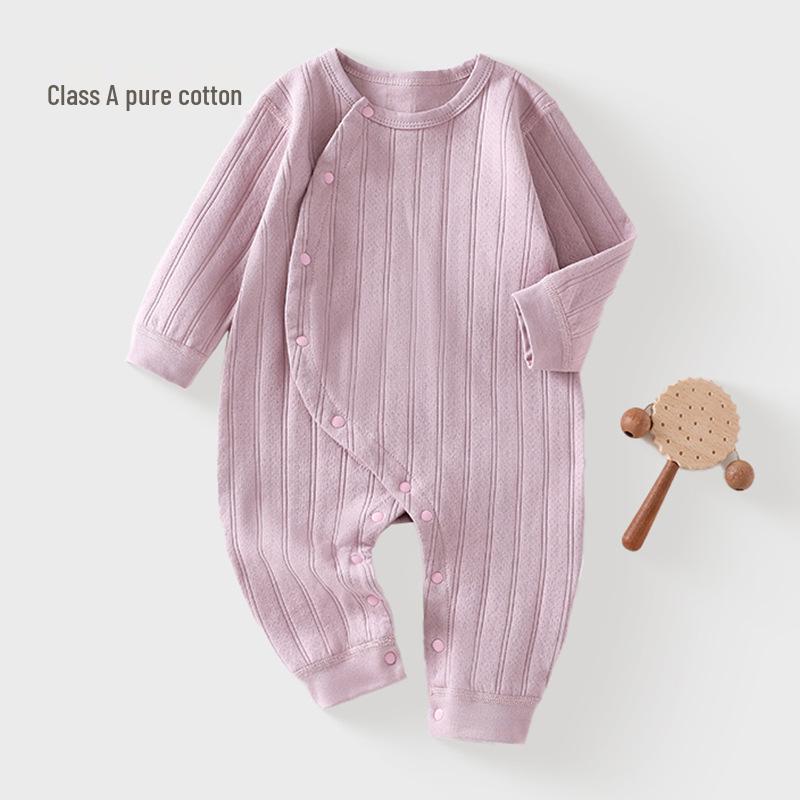 25 Vår- och Höst Baby Bomullspysjamas: Helårs-, Benlös, Långärmad, Sidöppnande Onesie