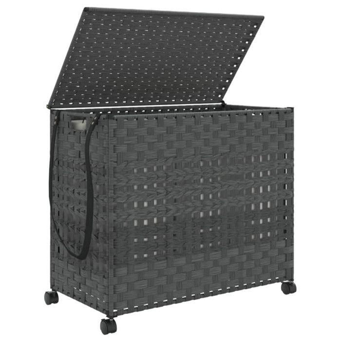 VidaXL Laundry Basket with Wheels Grey 66x35x60 Cm Woven Resin 372046