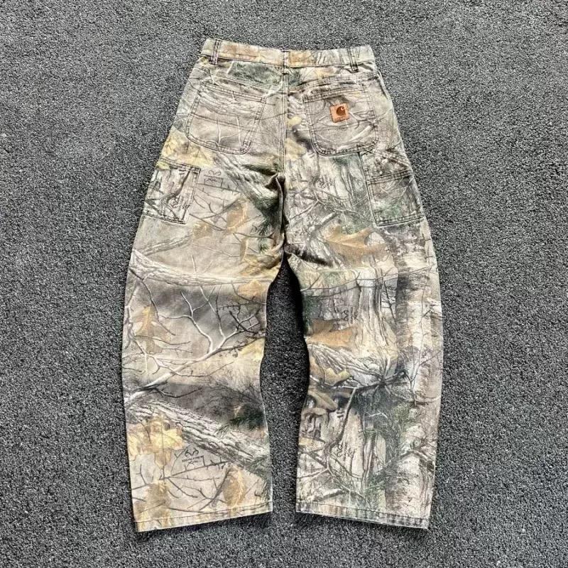 Leaf Print Jeans 2000s USA 2000s Retro Oversized Hip Hop Streetwear Goth Fashion Loose Casual Pants