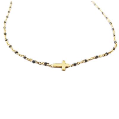 [R0221] - Golden Gray 'Cross' Steel Designer Necklace - 10x5 Mm