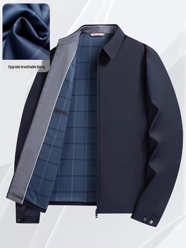 Men's Business Casual Stand Collar Windproof Jacket - Non-Iron, Wrinkle-Resistant Autumn Outerwear with Zipper