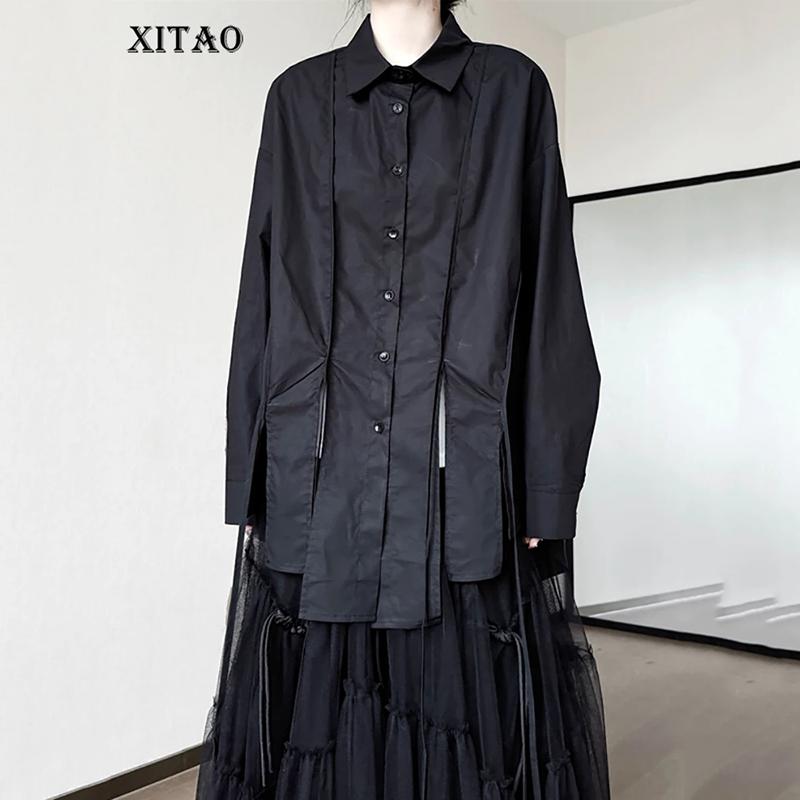 

XITAO однобортная женская рубашка с отложным воротником и длинными рукавами LYD1739