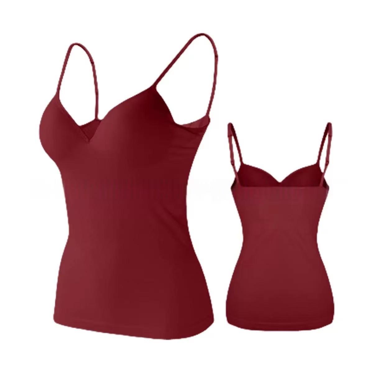 Plus-Size Women s Backless V-Neck Modal Camisole with Built-in Bra for Yoga 4XL кларет