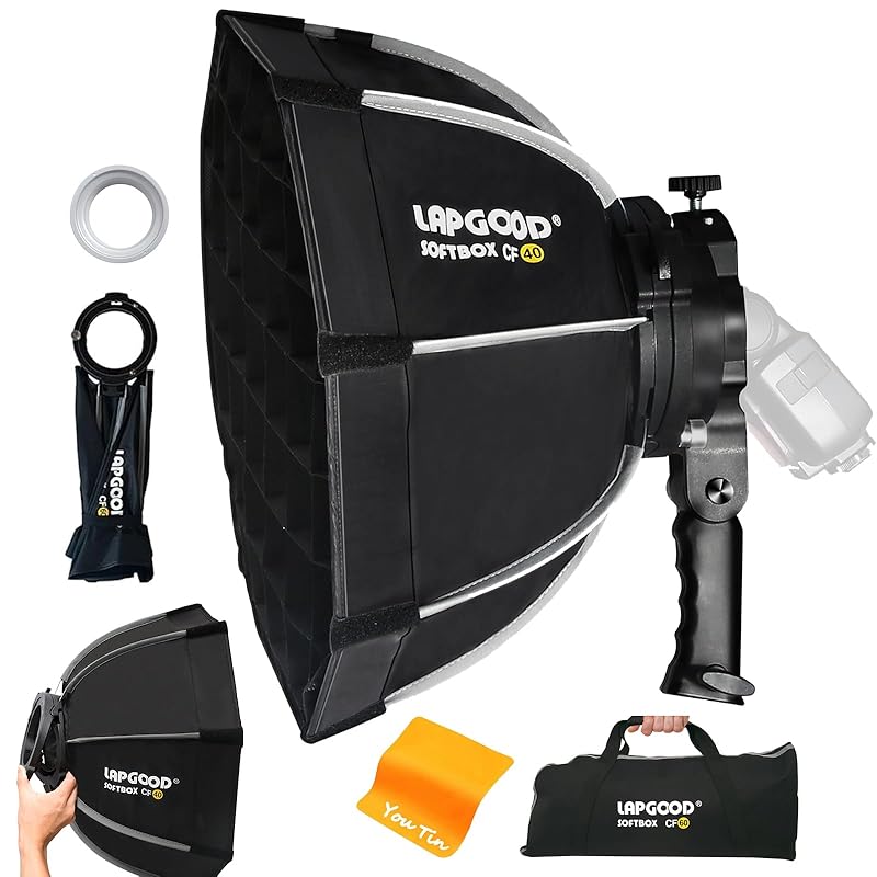 

Softbox octagon 40cm, handheld folding softbox with S-shaped stand, honeycomb mesh, compatible with Bowens stand V850II V850III V 860II-C/N/S/F,