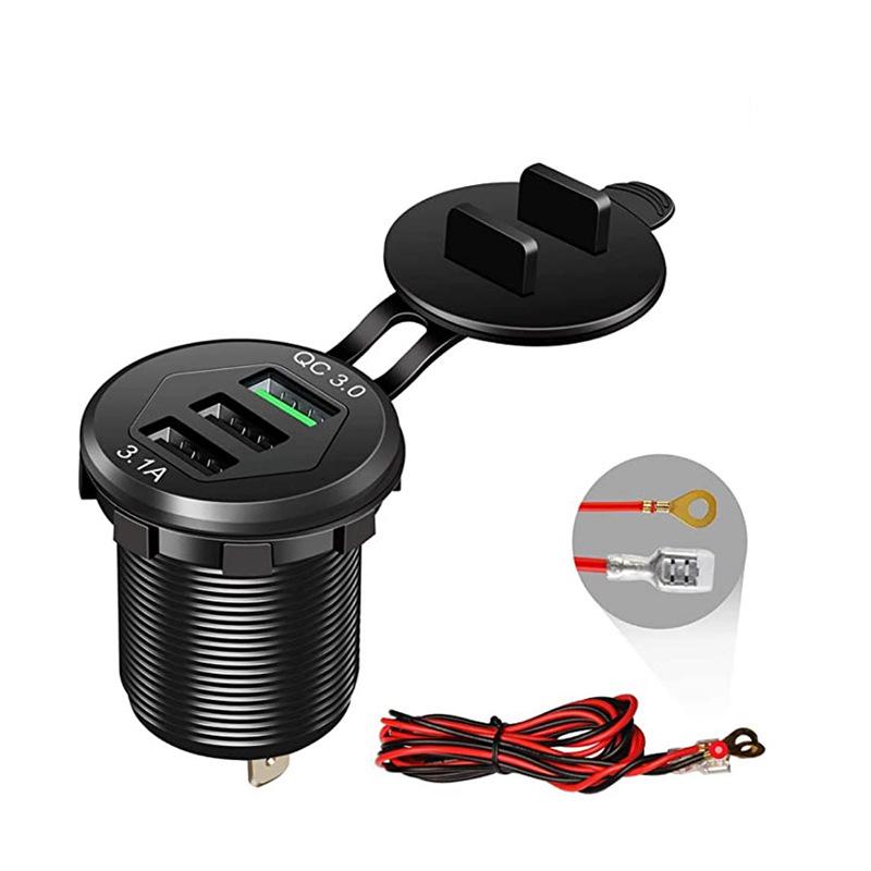 Three-Port Fast Charge QC3.0 USB & Dual PD Car Charger for Cars, Motorcycles, and Boats