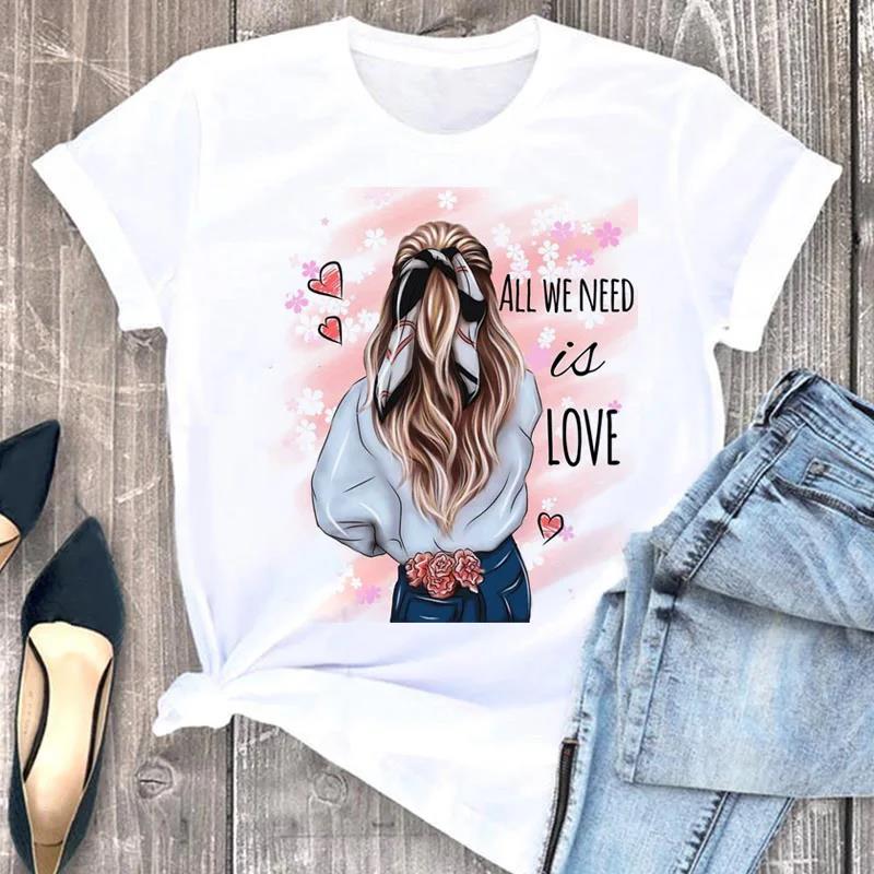 Fashion Flower Girl Graphic Print T Shirt Women Unisex Casual Crew Neck T Shirt Short Sleeve T Shirt Unisex