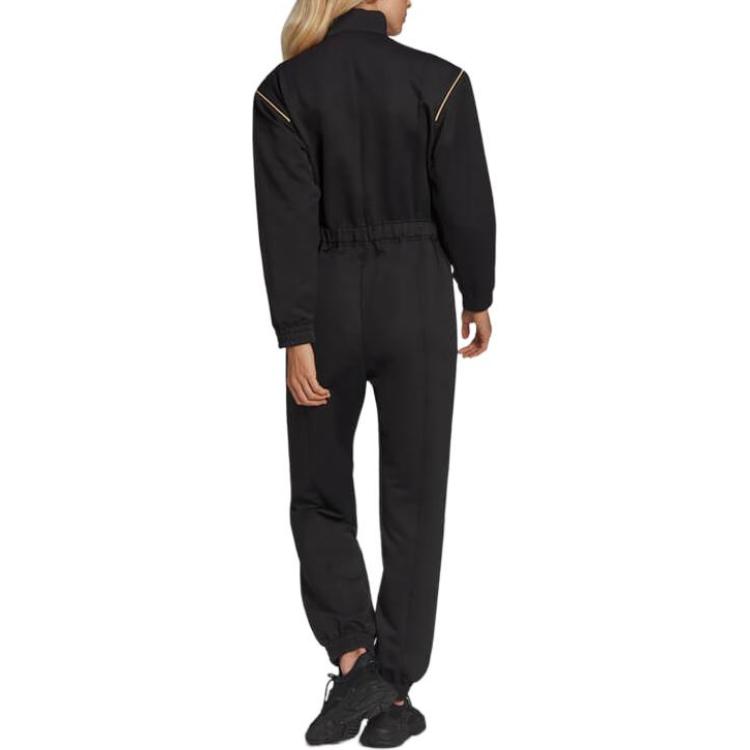 adidas Originals Solid Color Zip Collar Long Sleeve Jumpsuit Women Jumpsuit Black HG6682