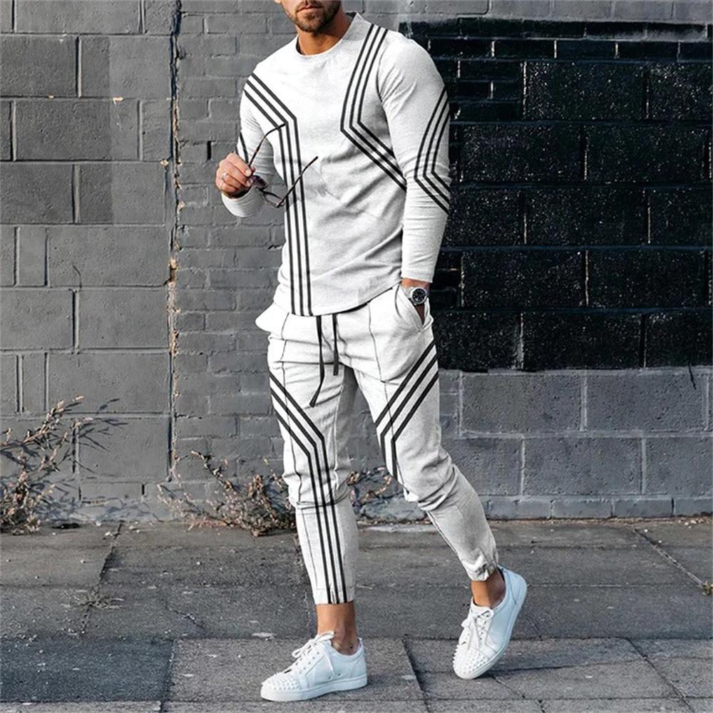 Summer Men's 2 Piece Sets Tracksuits Long Sleeve T Shirt+Long Sweatpants Set Streetwear Sportstreet Men Oversized Men Clothing