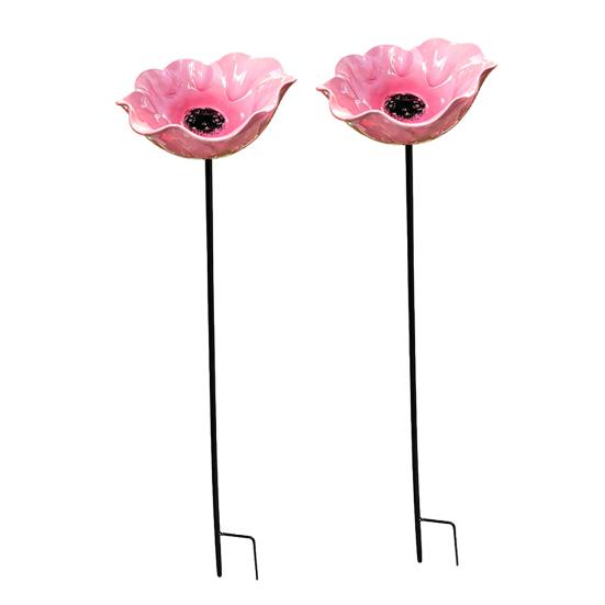 2Pcs Metal Flower Garden Stakes, Decorative Bird Bath, Outdoor Bee Watering Station, Flower Design Water Feeder Bath Bowl for Bees Butterflies