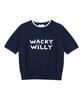 Wacky Willy Women'S Typographic Logo Color Block Short Sleeve Knit Navy