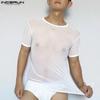 INCERUN Men Short Sleeve See Through Mesh Sheer Tops