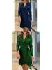 European & American Ladies' Fashionable Sequin Tie-Up Dress with Waist Cinch and Lapel 