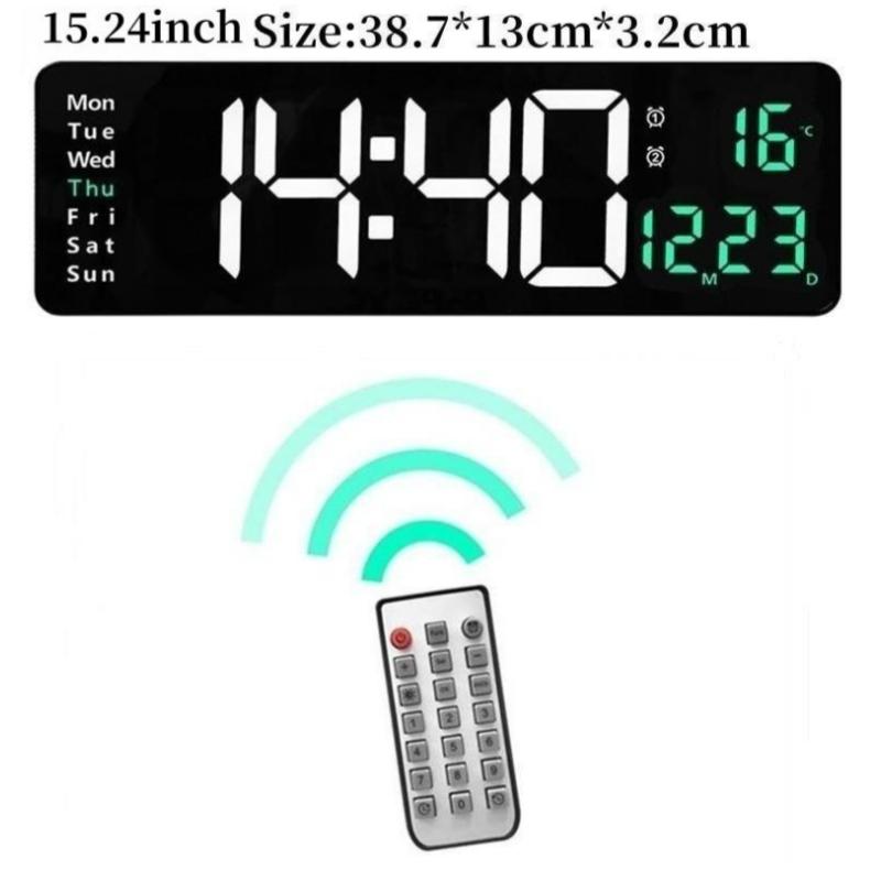 

16-дюймовые большие цифровые настенные часы TEMP Date Week с дистанционным управлением Таймер обратного отсчета Настольные часы 2 будильника 12/24H настенные светодиодные часы