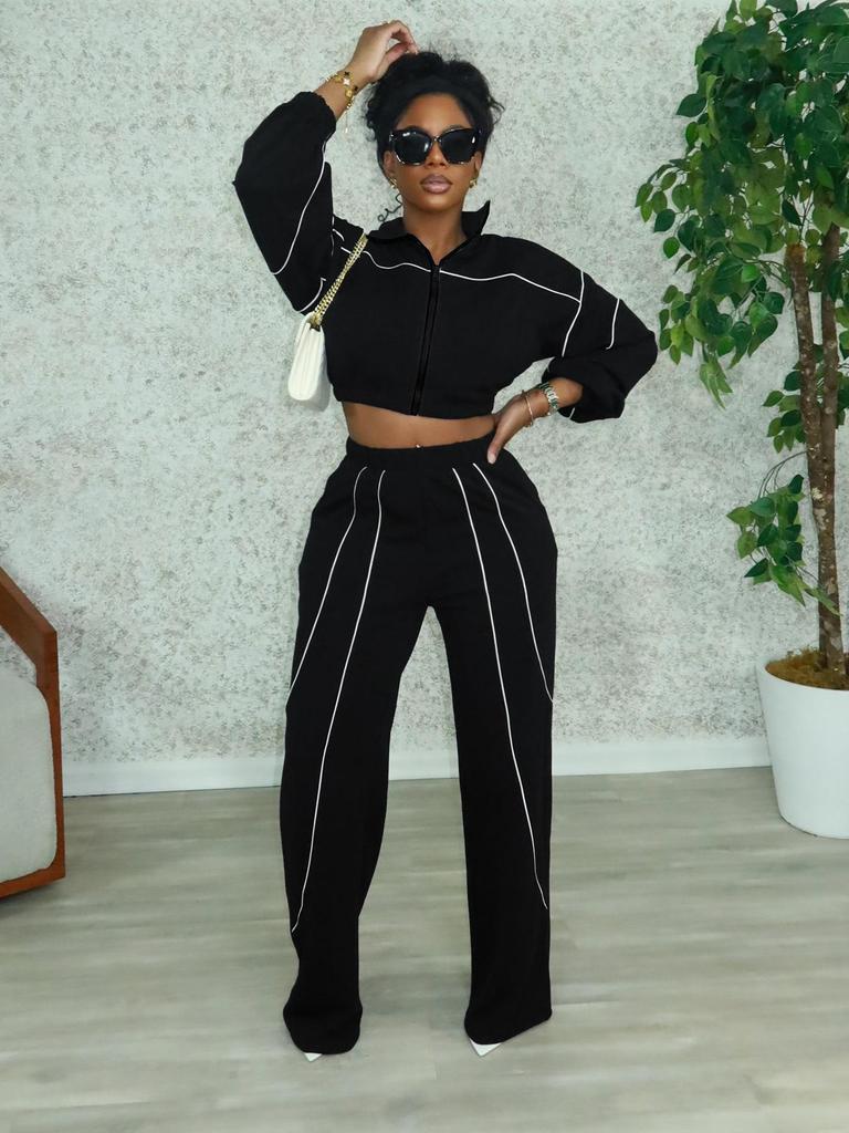Color Block Patchwork Striped Women's Two-Piece Sports Set