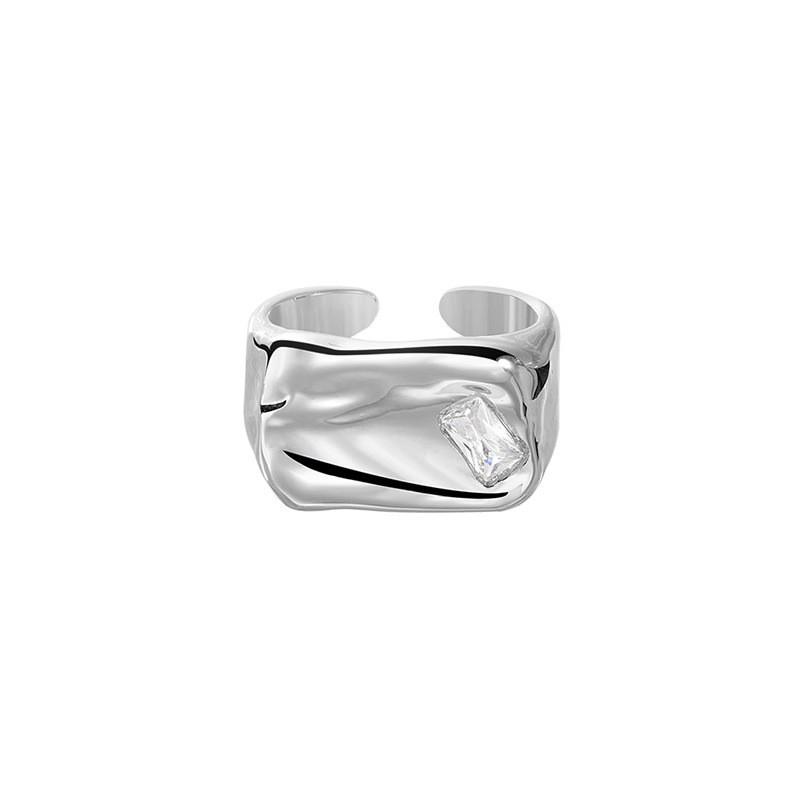 Chic Adjustable Geometric Zirconia Copper Ring For Women Fashionable Versatile Style