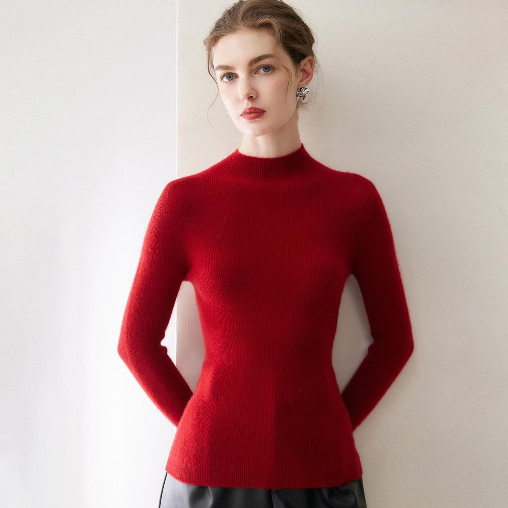 Women's Cross-border Striped Cashmere Knit Slim-fit Sweater, Half-high Neck