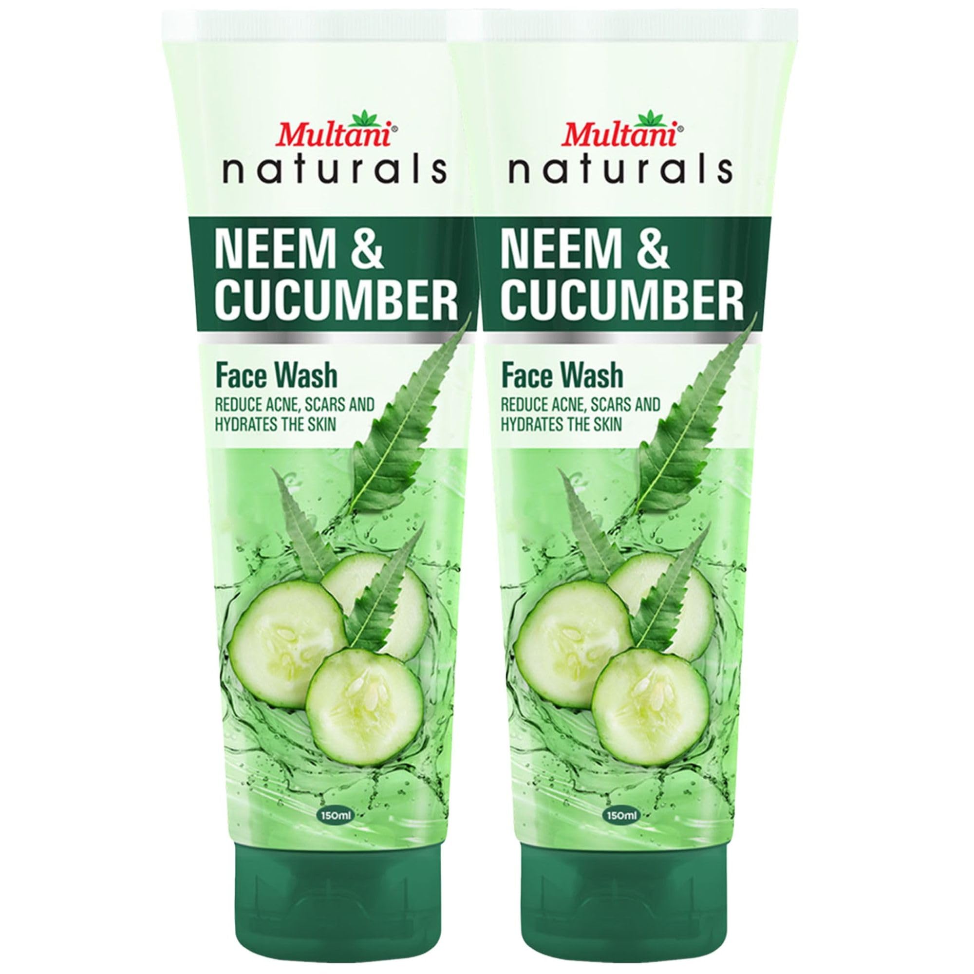 Multani Naturals Neem & Cucumber Face Wash 150ml (Pack of 2) | Ayurvedic Herbal Cleanser Face Wash | Oil Control, Acne Care & Deep Cleansing | SLS