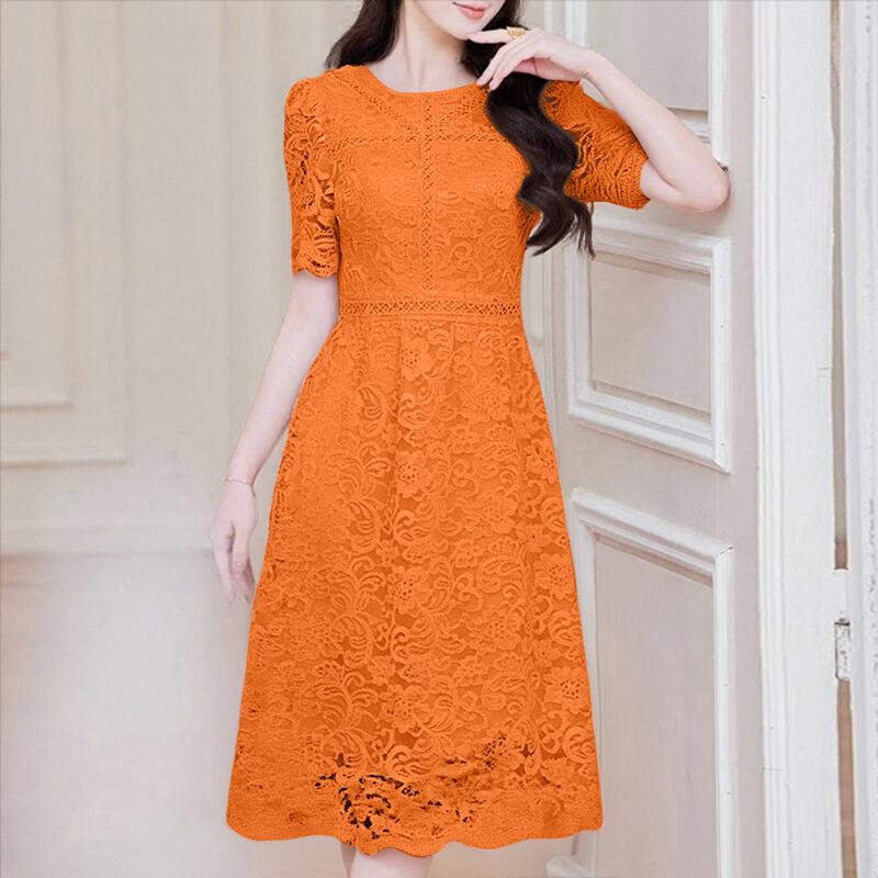 

ZANZEA Женское элегантное повседневное платье с кружевной вставкой, круглым вырезом и рукавом до локтя 5XL