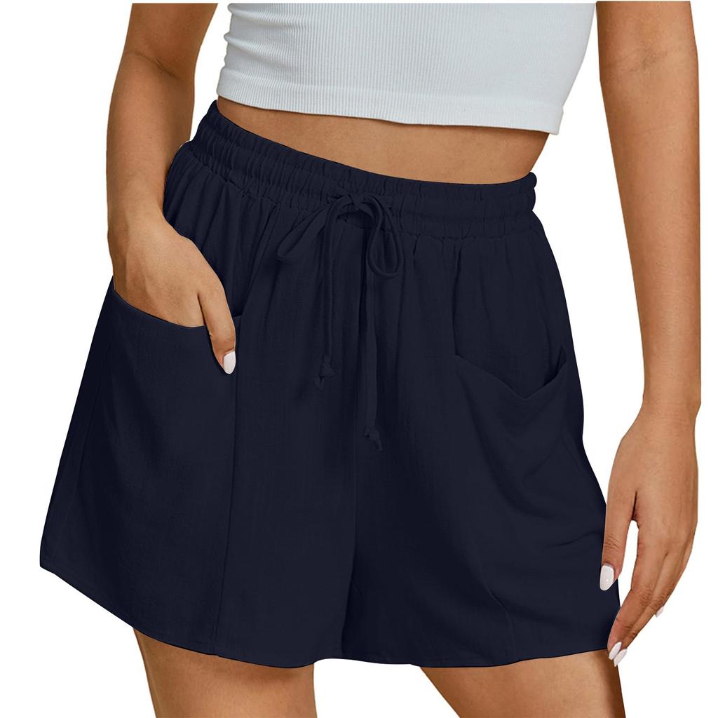 Women's Shorts Casual Summer Color Drawstring Beach Loose Pockets Shorts