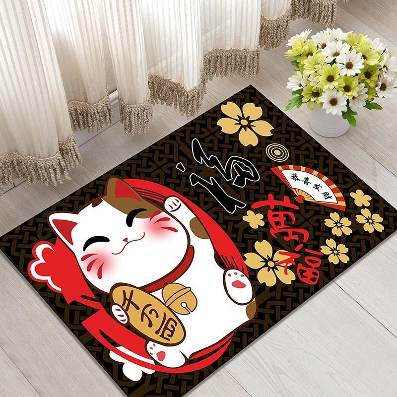 Lucky Cat Print Doormat Super Absorbent Non-Slip Entrance Rug for Home Decor Japanese Style Waterproof Floor Mat Popular Carpet
