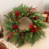 Artificial Flocked Christmas Wreath with Red Berries and Needle Twig - Hanging Decor for Door Wall Window, 55cm