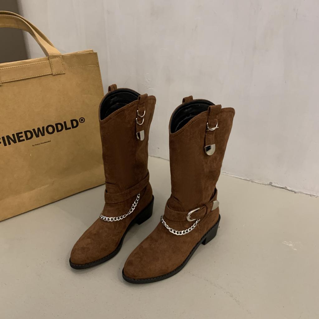 Women High Boots Fashion Woman Non-slip Waterproof Winter PU Leather Knee High Boots Women Chunky Platform Long Boots