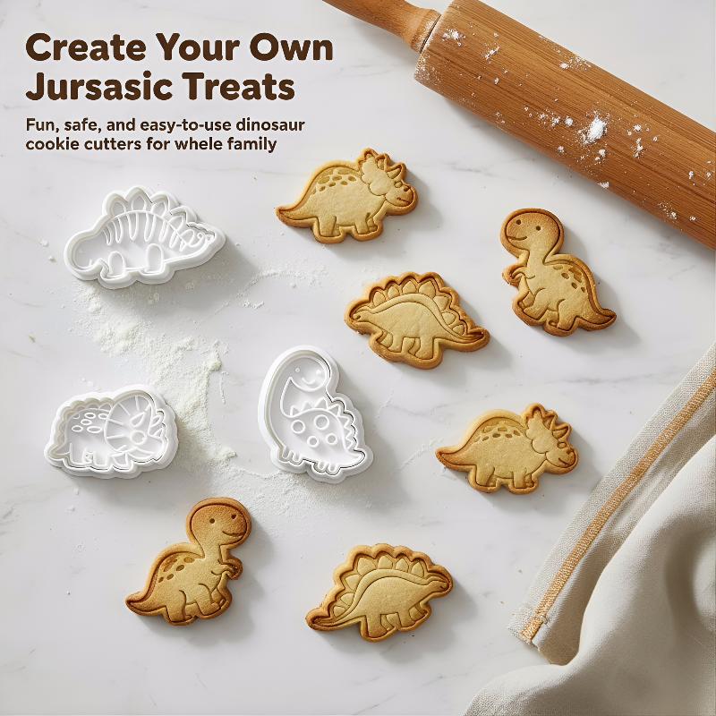 4Pcs/set Dinosaur Cookie Plunger Cutter Cartoon Baking Mould Cookie Stamp Biscuit Mold Animal Shape Cookie Cutters Baking Tools